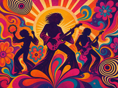 Psychedelic retro illustration representing music of the 1960s