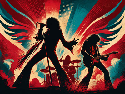 Colourful retro concert-poster illustration representing Aerosmith music