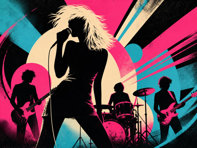 Colourful retro concert-poster illustration representing Blondie and Debbie Harry music