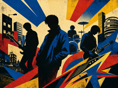 Colourful retro concert-poster illustration representing Blur music