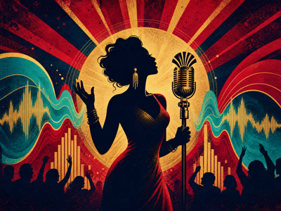 Colourful retro concert-poster illustration representing Christina Aguilera music