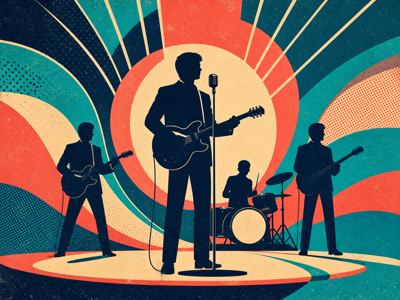 Colourful retro concert-poster illustration representing Cliff Richard music