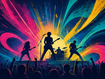 Colourful retro concert-poster illustration representing Coldplay music