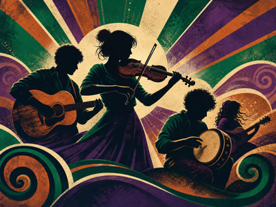 Colourful retro concert-poster illustration representing The Corrs music