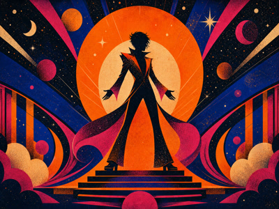 Colourful retro concert-poster illustration representing David Bowie music