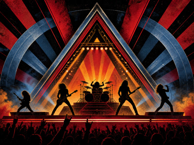 Colourful retro concert-poster illustration representing Def Leppard music