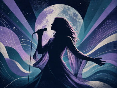 Colourful retro concert-poster illustration representing Dido music