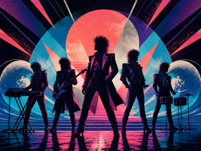Colourful retro concert-poster illustration representing Duran Duran music