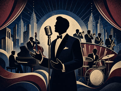Colourful retro concert-poster illustration representing Frank Sinatra music