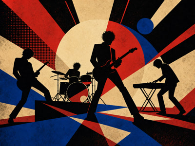 Colourful retro concert-poster illustration representing Franz Ferdinand music