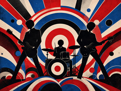 Colourful retro concert-poster illustration representing The Jam music