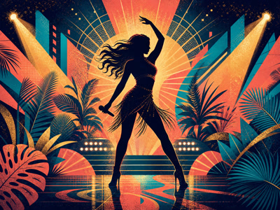 Colourful retro concert-poster illustration representing Jennifer Lopez music