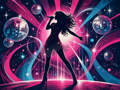 Colourful retro concert-poster illustration representing Kylie Minogue music