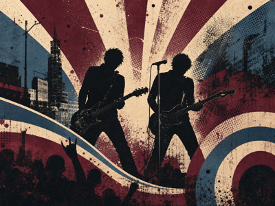Colourful retro concert-poster illustration representing The Libertines and Pete Doherty music