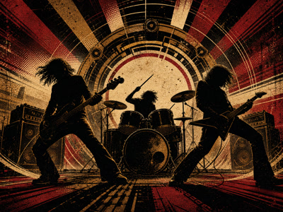 Colourful retro concert-poster illustration representing Motörhead music