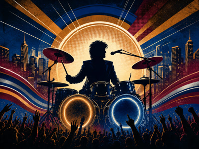 Colourful retro concert-poster illustration representing Phil Collins music
