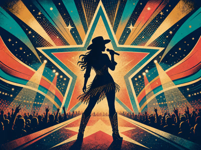 Colourful retro concert-poster illustration representing Shania Twain music