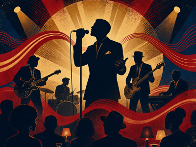 Colourful retro concert-poster illustration representing Simply Red music