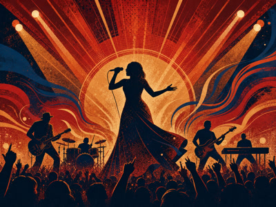 Colourful retro concert-poster illustration representing Tina Turner music
