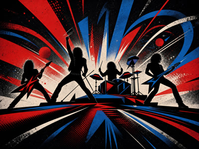 Colourful retro concert-poster illustration representing Van Halen music