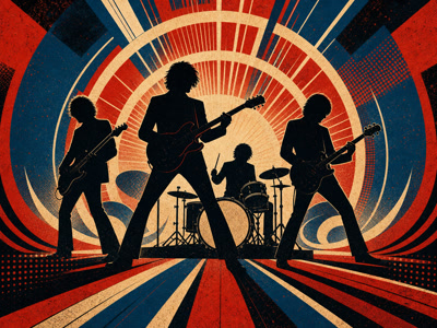 Colourful retro concert-poster illustration representing The Who music