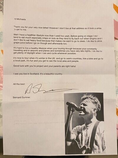 BERNARD SUMNER (Joy Division) Hand Signed Typed Letter / Autograph (New Order)