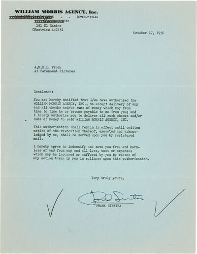 FRANK SINATRA - Typed Signed Letter 1956 - Singer - Preprint