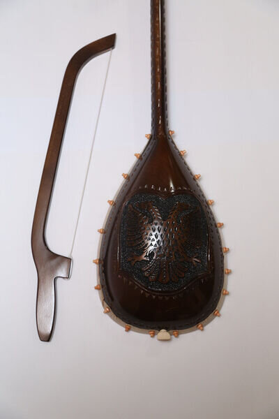 Lahuta Shqiptare Albania Kosovo Lute Lahutë Carved Goat, Folk Musical Instrument