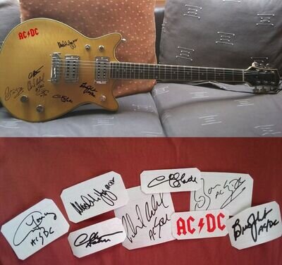 Autographs stickers AC/DC Angus & Malcolm Young, Chris Slade, Brian Johnson
