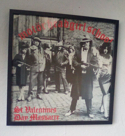 LEMMY ..MOTORHEAD GIRLSCHOOL .FRAMED VINYL RECORD SLEEVE. 10 X 10 INS