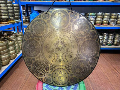 18" Special Solar eclipse face carving Tibetan Gong Nepal-Temple gong-Sound