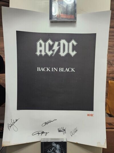 AC/DC Signed Autographed Back In Black Lithograph Angus Malcolm Johnson Rudd COA