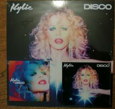 Autographed Kylie Minogue Disco New Vinyl & SIGNED CD Booklet with X