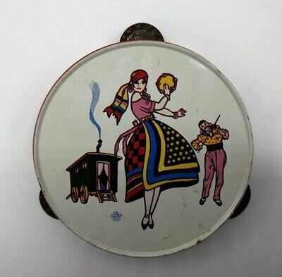Vintage Metal Tambourine Toy 6" Round, 1950s US Metal Toy Mfg. Co. - Antique