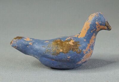 19c.Civil War Era Pottery Ceramic Clay Bird Ocarina Whistle Old Blue Paint