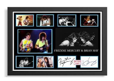 244) freddie mercury & brian may queen signed photograph unframed/framed pp @@
