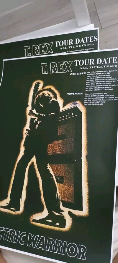 T.Rex Marc BOLAN ELECTRIC WARRIOR Tour poster reproduced on A3 quality pape