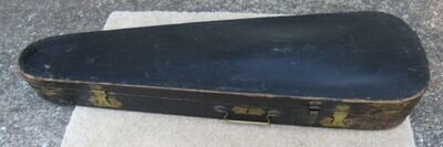 Very Old Wooden Violin Carry Case W/ Red Interior + 3 Antique Strings Wear &Tear