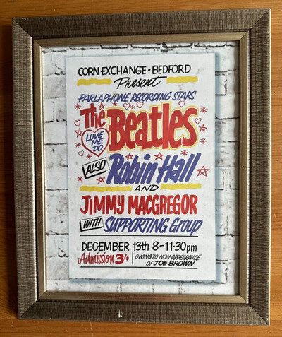 THE BEATLES - FRAMED REPRODUCTION BILL POSTER / FLYER (CORN EXCHANGE, BEDFORD)