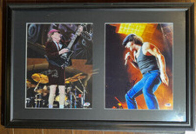 AC/DC ANGUS YOUNG & BRIAN JOHNSON AUTOGRAPHED PHOTOS FRAMED PSA AUTHENTICATION