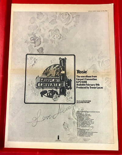 Fairport Convention Rosie/UK Tour Vintage ORIG 1973 Press/Mag ADVERT Poster-Size