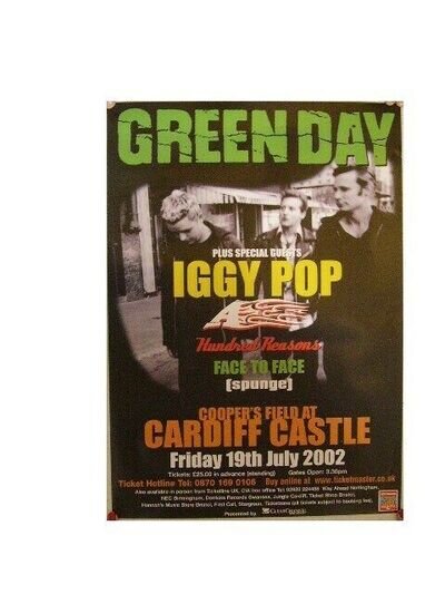 Green Day Poster 2002 Cardiff Castle Iggy Pop Concert