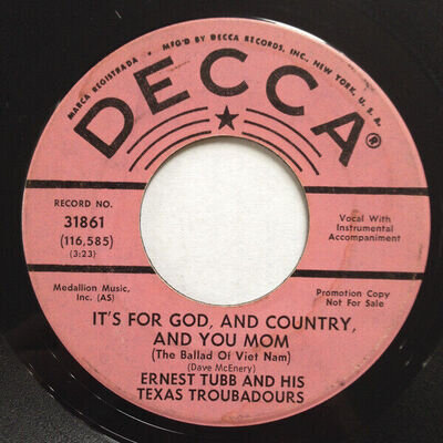 Ernest Tubb And His - It's For God And Country And You Mom - - Promo - C8100z