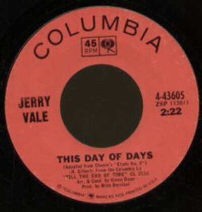 Jerry Vale This Day of Days 7" vinyl USA Columbia B/w less than tomorrow 443605