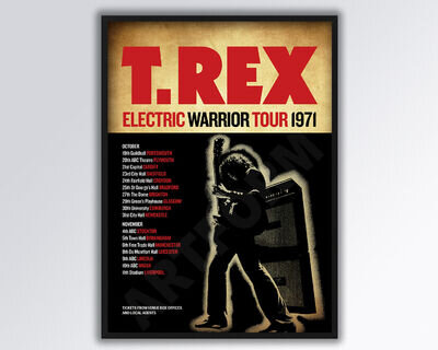 T.Rex Marc Bolan REIMAGINED Electric Warrior 1971 UK Tour Poster A3 size.