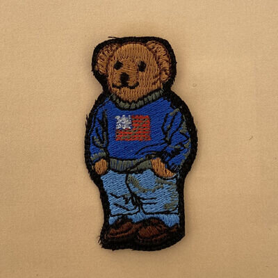 Iron on Patch - Designer Bear American Flag Navy Sweater Embroidered