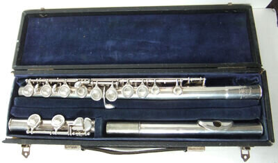 RARE, VINTAGE 'ROMILLY' GRADUATE ORCHESTRAL FLUTE BY RUDALL CARTE +DAMAGED CASE