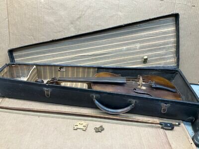 Antique Violin with Case & Bow in Fair Condition Made in Germany