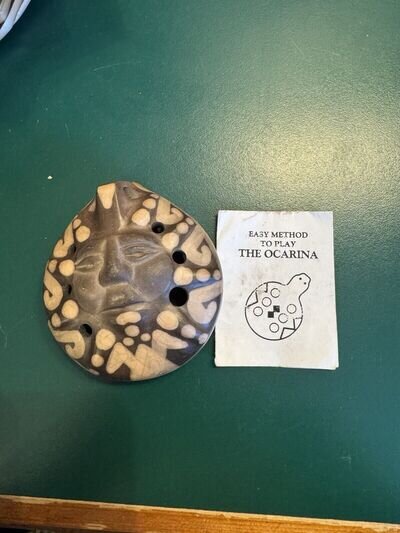Vintage Folk Art Clay Ocarina Whistle Flute-Made In Guerrero Chile Sun Face