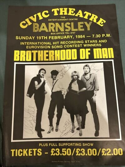 Barnsley Civic Theatre Signed Brotherhood Of Man Poster 1984
